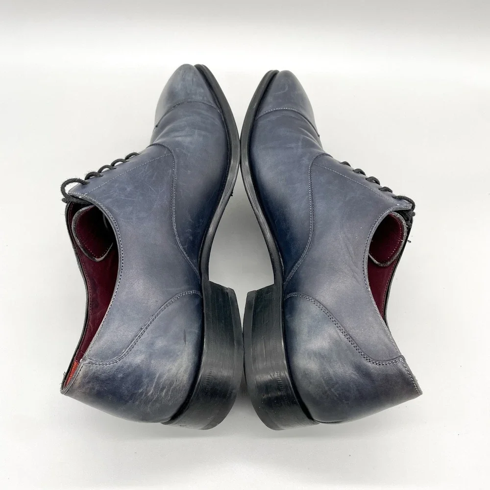 Mezlan Custom Mens 9.5M Cap Toe Oxford Navy Leather Derby Dress Shoes Preppy